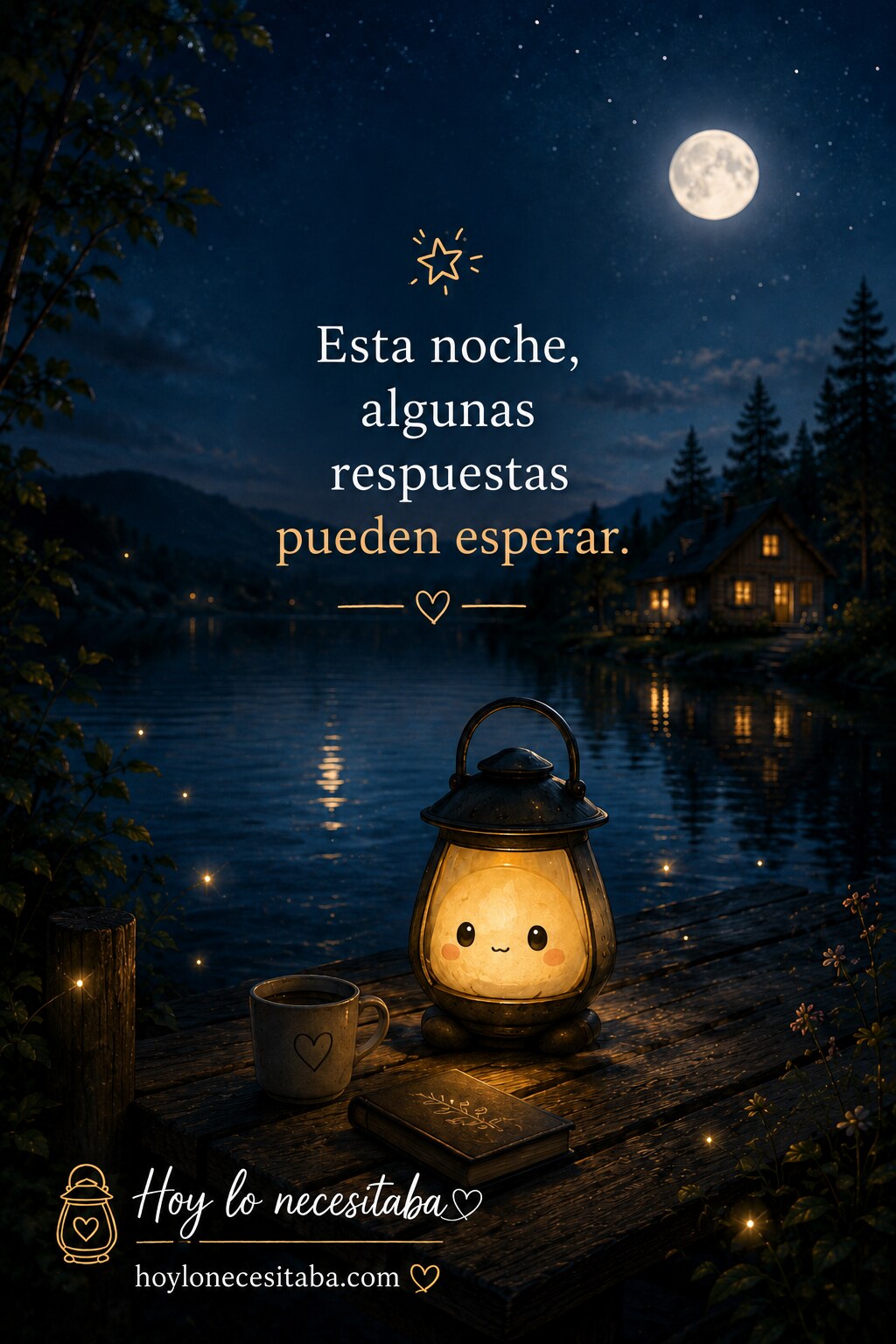 Luz ilumina un tranquilo lago bajo la luna, recordándonos que esta noche algunas respuestas pueden esperar.