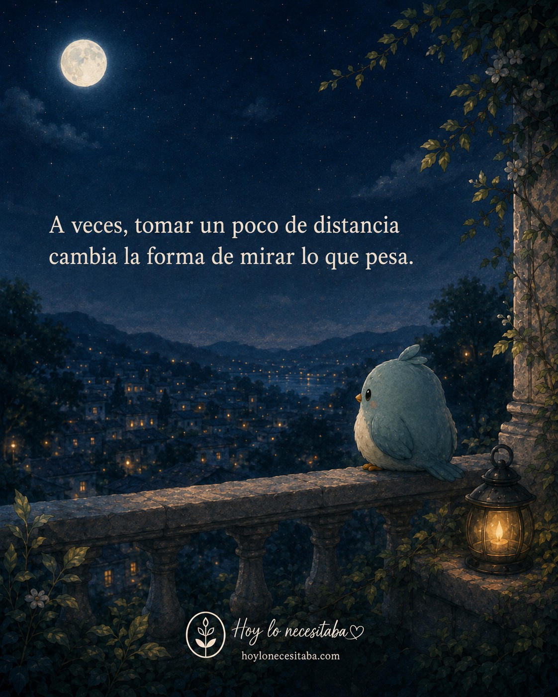 Pajarito contempla la noche desde un balcón y acompaña a tomar un poco de distancia cuando una preocupación parece ocuparlo todo.