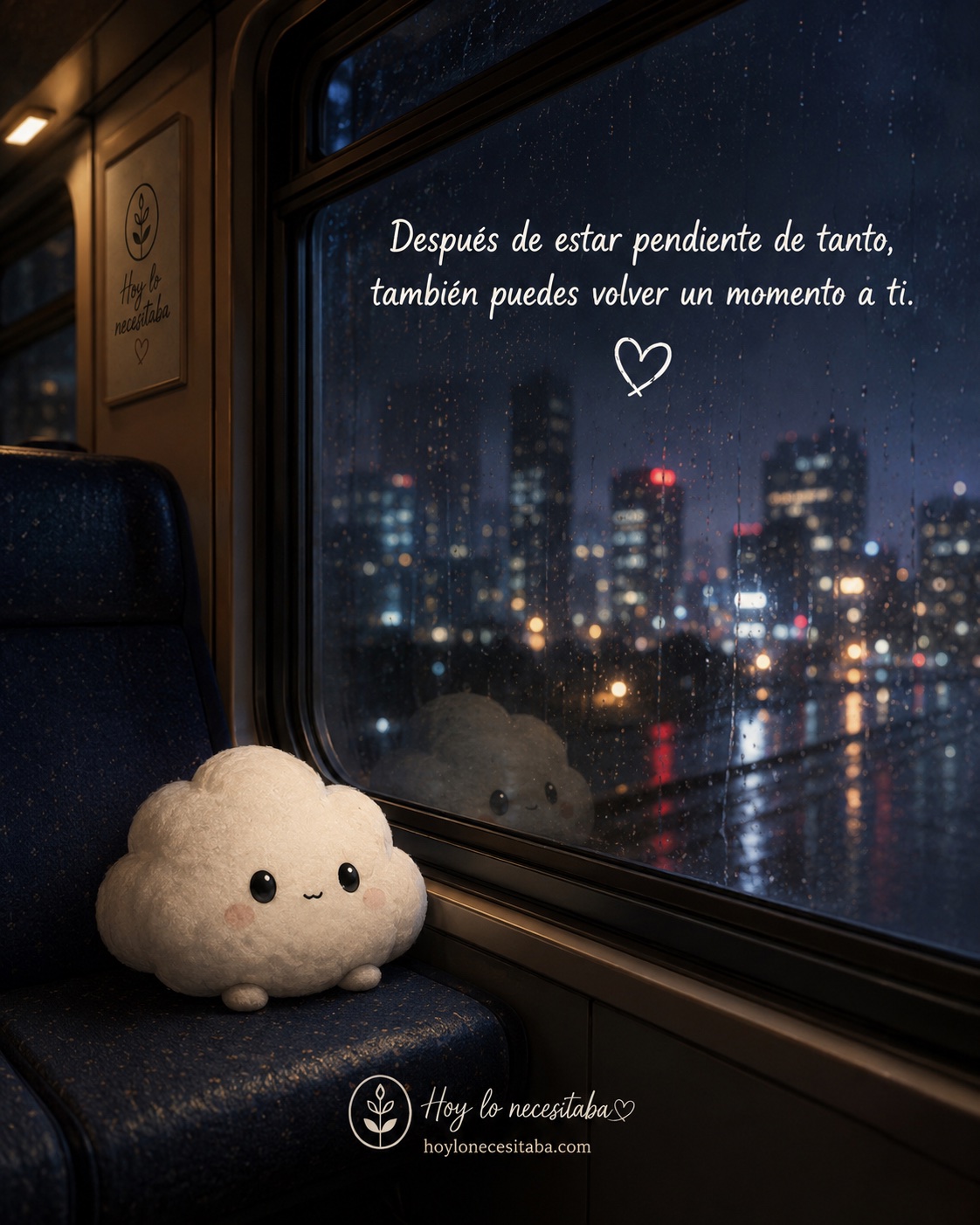 Nube contempla una ciudad lluviosa desde un tren y acompaña a quien necesita volver a escucharse después de estar pendiente de tantas cosas.
